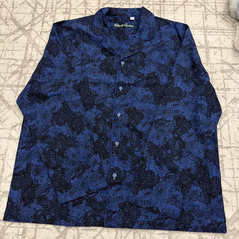 Robert Graham mens‎ blue an black floral paisley pajama shirt 2XL NWOT